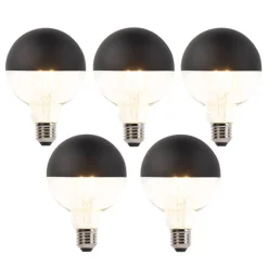5er Set E27 dimmbare LED Filament Glühbirnen G95 schwarz 550lm 2700K