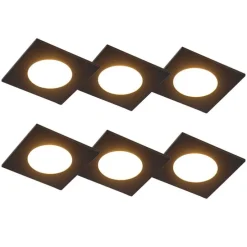 6er Set Einbaustrahler schwarz inkl. LED 3-Stufen dimmbar IP65 - Simply