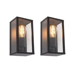 2er Set Industrielle Wandleuchten schwarz 26 cm IP44 - Charlois