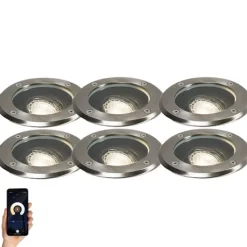 6er Set Smart Outdoor Bodenstrahler verstellbar inkl. Wifi GU10 - Delux