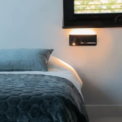 2er Set Wandleuchte schwarz inkl. LED mit USB und Induktionsladegerät - Riza