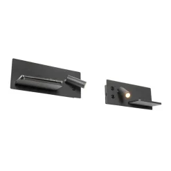 2er Set Wandleuchte schwarz inkl. LED mit USB und Induktionsladegerät - Riza