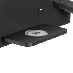 2er Set Wandleuchte schwarz inkl. LED mit USB und Induktionsladegerät - Riza