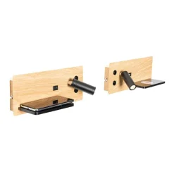 2er Set Wandleuchte Schwarz mit Holz inkl. LED mit USB und Induktionsladegerät - Riza