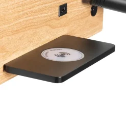 2er Set Wandleuchte Schwarz mit Holz inkl. LED mit USB und Induktionsladegerät - Riza