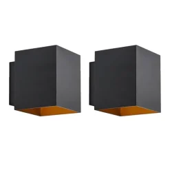 2er-Set Design-Wandleuchten schwarz und gold quadratisch - Sola