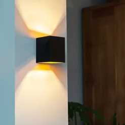 2er-Set Design-Wandleuchten schwarz und gold quadratisch - Sola