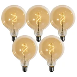 5er-Set E27 Dimmbare LED-Glühbirnen Spiralfilament Gold G125 4W 270 lm 2200K