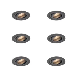 6er-Set moderne Einbaustrahler Gunmetal GU10 50mm rund schwenkbar - Rondoo