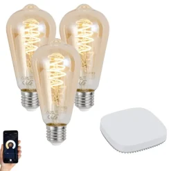 3er-Set smarte E27 dimmbare LED-Glühbirne ST64 4,9W 320 lm 2500K inkl. Zigbee Smart Hub