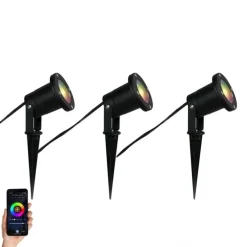 3er-Set smarte Gartenstrahler schwarz inkl. Kabel und Stecker 230cm IP65 - Basic