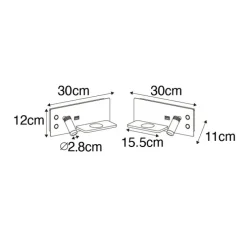 2er-Set Wandleuchten weiß inkl. LED mit USB und Induktionsladegerät - Riza