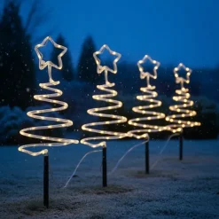 4er-Set Weihnachtsbaum-Gartenstecker weiß inkl. LED IP44 - Puno