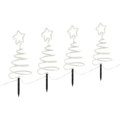 4er-Set Weihnachtsbaum-Gartenstecker weiß inkl. LED IP44 - Puno