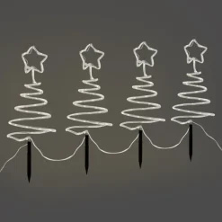 4er-Set Weihnachtsbaum-Gartenstecker weiß inkl. LED IP44 - Puno
