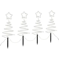4er-Set Weihnachtsbaum-Gartenstecker weiß inkl. LED IP44 - Puno