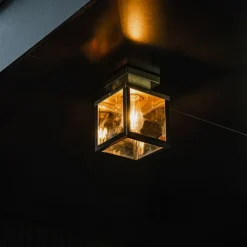 Industrielle Deckenleuchte für den Außenbereich, schwarz mit Gold – Rotterdam