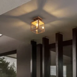 Industrielle Deckenleuchte für Außenbereich Holz mit Klarglas - Rotterdam