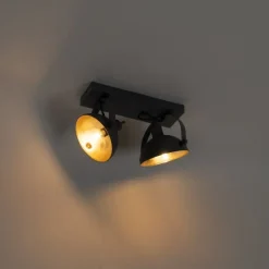Industrielle Deckenleuchte schwarz mit Gold 2-flammig verstellbar – Magnax
