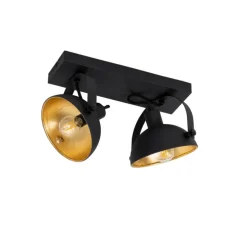 Industrielle Deckenleuchte schwarz mit Gold 2-flammig verstellbar – Magnax