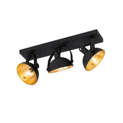 Industrielle Deckenleuchte schwarz mit Gold 3-flammig verstellbar – Magnax
