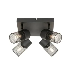 Industrieller Deckenstrahler schwarz 4-flammig verstellbar - Jim