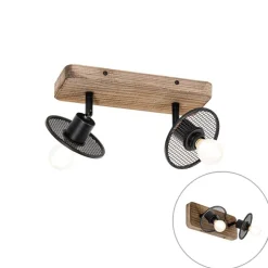 Industrieller Deckenstrahler schwarz mit Holz 2-flammig - Jasmijn