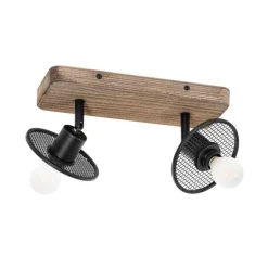 Industrieller Deckenstrahler schwarz mit Holz 2-flammig - Jasmijn