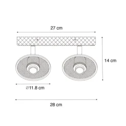 Industrieller Deckenstrahler schwarz mit Holz 2-flammig - Jasmijn