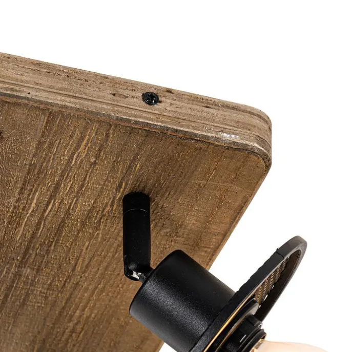 Industrieller Deckenstrahler schwarz mit Holz 4-flammig - Jasmijn