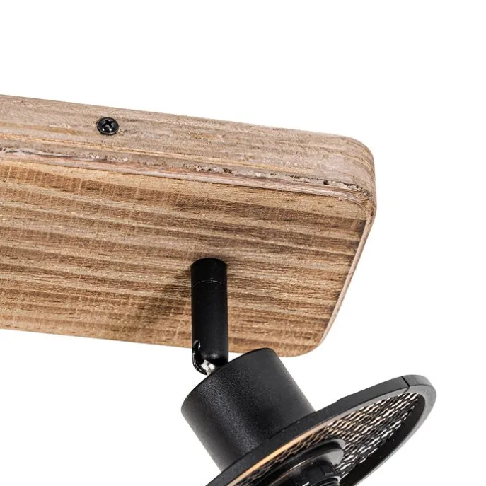 Industrieller Deckenstrahler schwarz mit Holz 3-flammig - Jasmijn