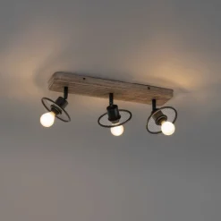 Industrieller Deckenstrahler schwarz mit Holz 3-flammig - Jasmijn