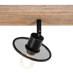 Industrieller Deckenstrahler schwarz mit Holz 3-flammig - Jasmijn