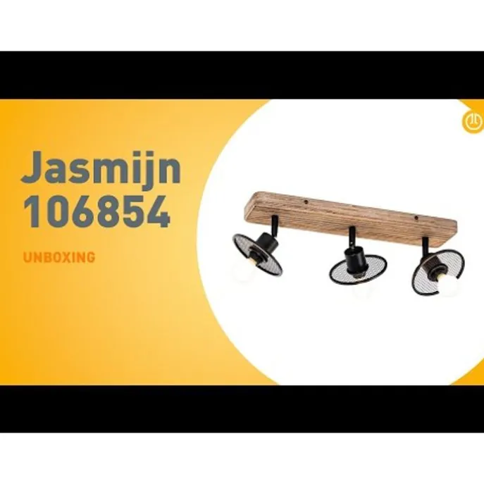 Industrieller Deckenstrahler schwarz mit Holz 3-flammig - Jasmijn