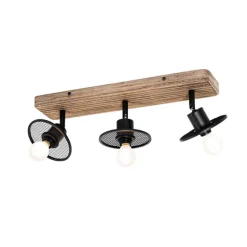 Industrieller Deckenstrahler schwarz mit Holz 3-flammig - Jasmijn