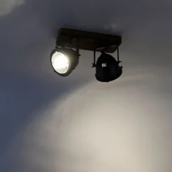 Industrieller Smart Spot grau mit Holz inkl. 2 WiFi GU10 - Emado