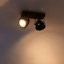 Industrieller Smart Spot grau mit Holz inkl. 2 WiFi GU10 - Emado