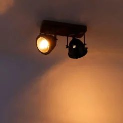 Industrieller Smart Spot grau mit Holz inkl. 2 WiFi GU10 - Emado