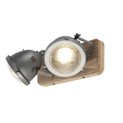 Industrieller Smart Spot grau mit Holz inkl. 2 WiFi GU10 - Emado