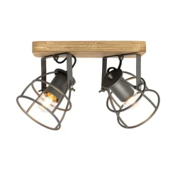 Industriespot dunkelgrau mit Holz verstellbar 2-flammig – Arthur