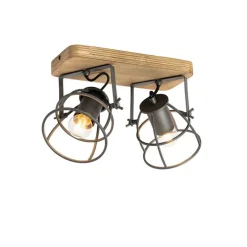 Industriespot dunkelgrau mit Holz verstellbar 2-flammig – Arthur