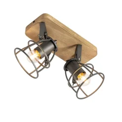 Industriespot dunkelgrau mit Holz verstellbar 2-flammig – Arthur