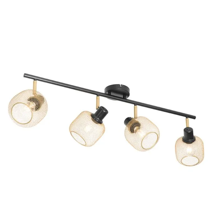 Industriespot schwarz mit goldenen 4-Lichtern - Bliss Mesh
