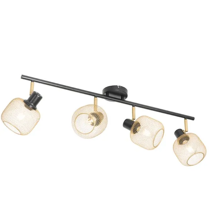 Industriespot schwarz mit goldenen 4-Lichtern - Bliss Mesh