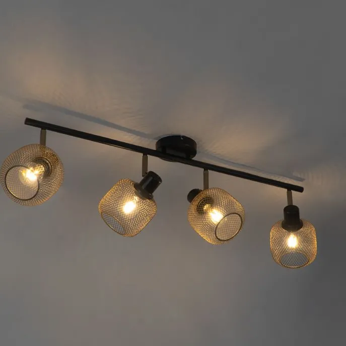 Industriespot schwarz mit goldenen 4-Lichtern - Bliss Mesh