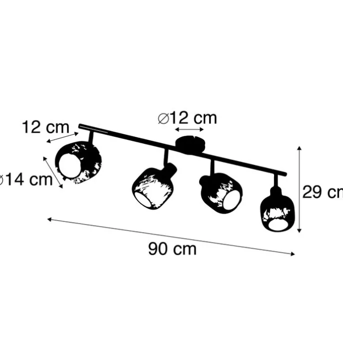 Industriespot schwarz mit goldenen 4-Lichtern - Bliss Mesh