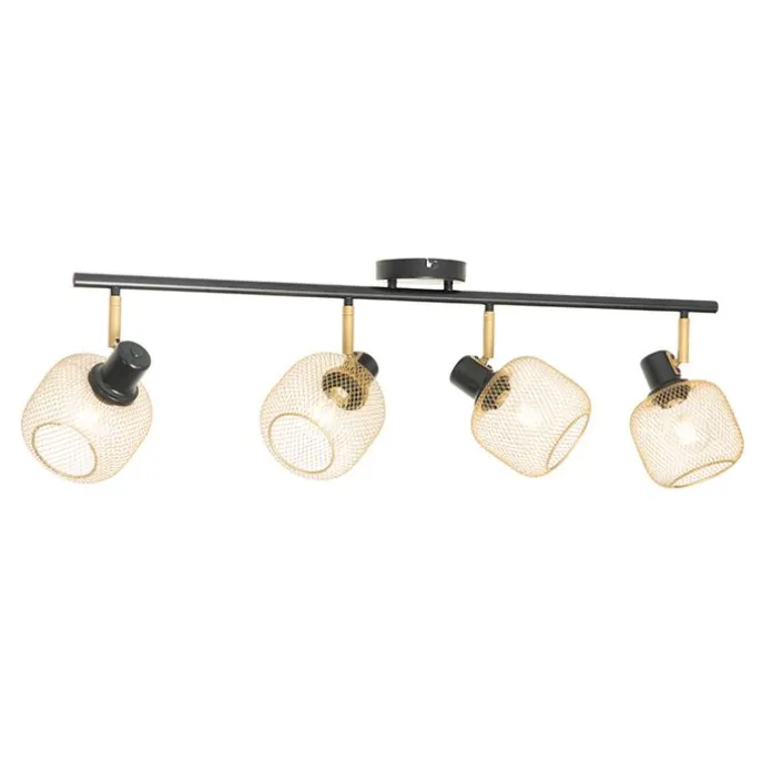 Industriespot schwarz mit goldenen 4-Lichtern - Bliss Mesh