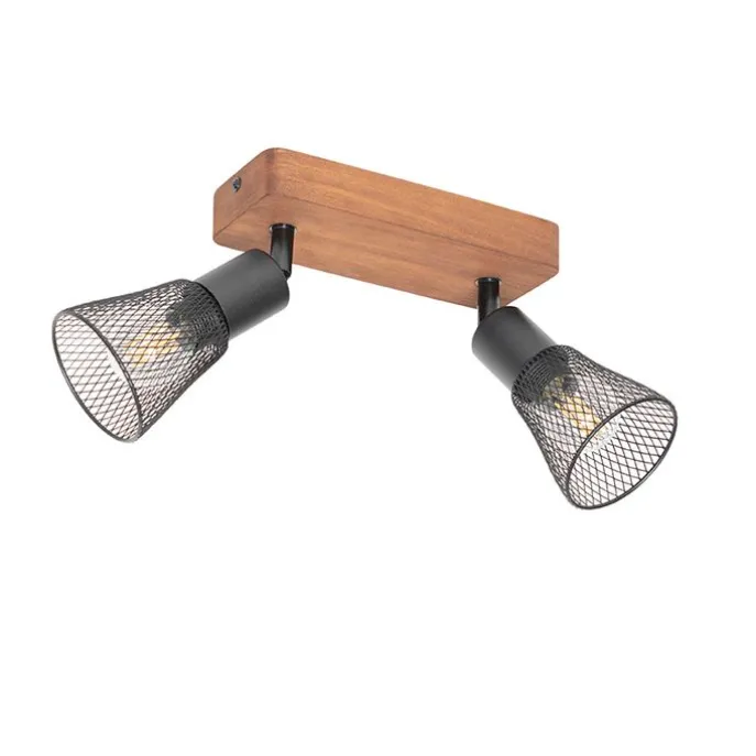 Industrie-Spot schwarz mit Holz 2-flammig - Kristina
