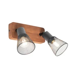 Industrie-Spot schwarz mit Holz 2-flammig - Kristina