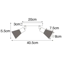 Industrie-Spot schwarz mit Holz 2-flammig - Kristina